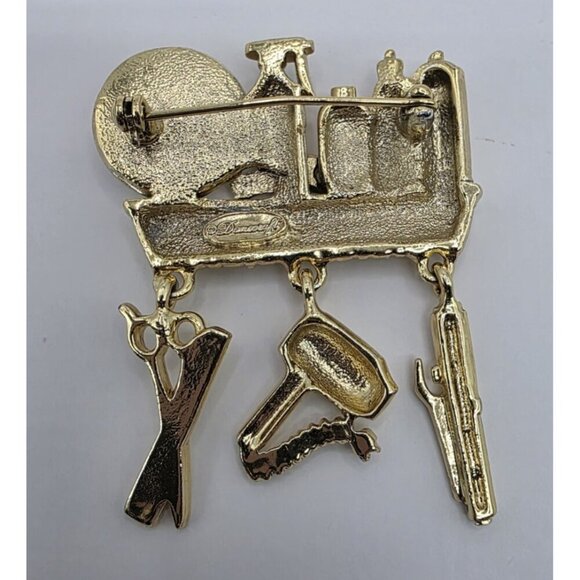 Danecraft Beautician Hair Dresser Brooch Gold Tone Salon Mirror Charms VTG - Picture 2 of 9